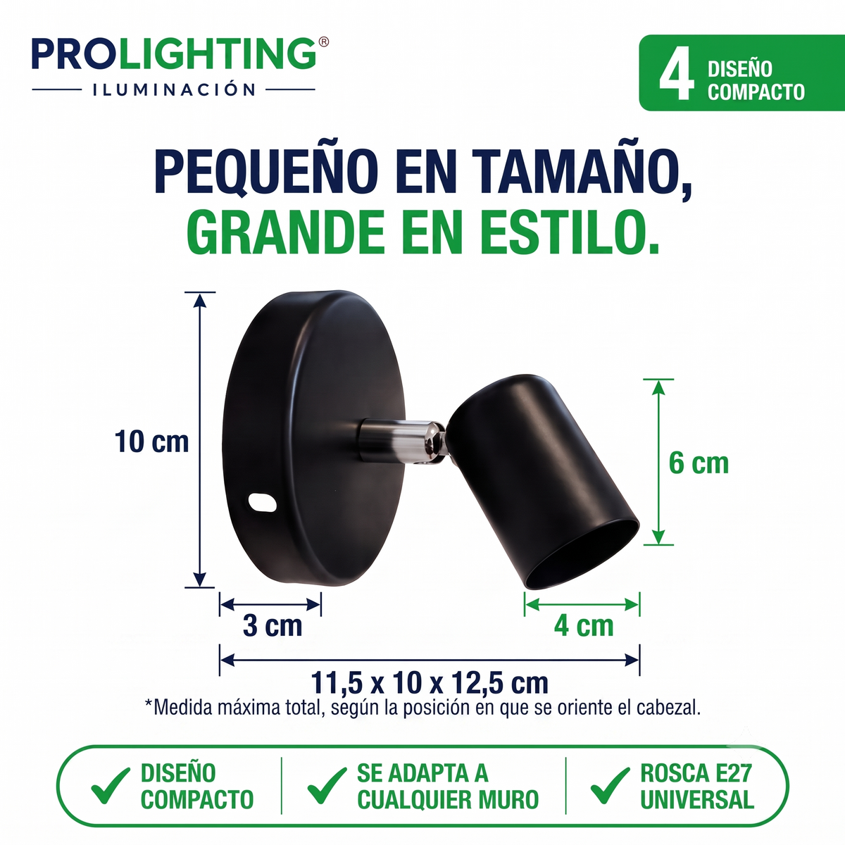 Aplique Muro Abatible Decorativo Para Ampolleta E27 Negro