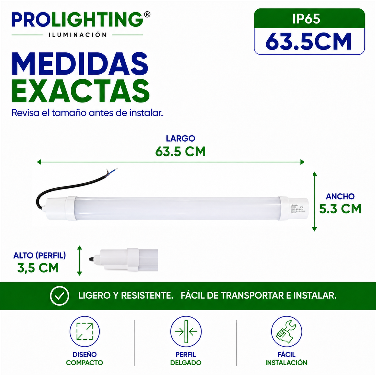 Tubo LED Estanco Canoa Plana Regleta Slim 60cm 18W Fría IP65
