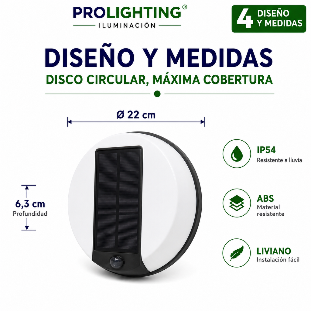 Foco Solar LED Redondo Muro Exterior Sensor Impermeable
