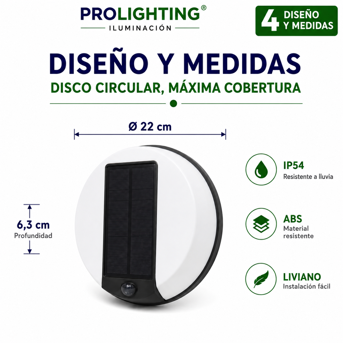 Foco Solar LED Redondo Muro Exterior Sensor Impermeable