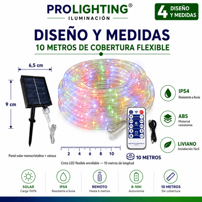 Tira Led Solar 10mts RGB IP65 con Estaca Panel
