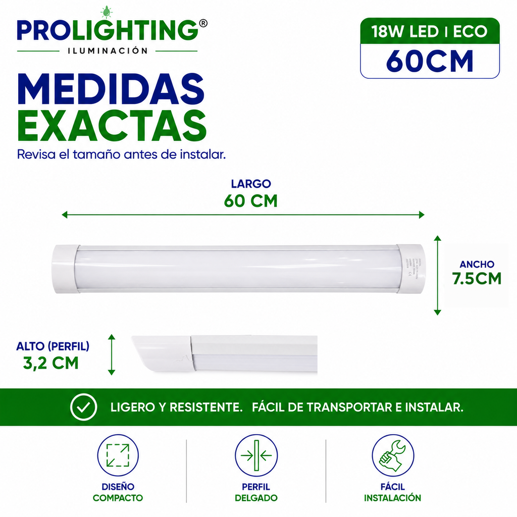 Tubo LED Estanco Canoa Plana Regleta Slim 60cm 18W Fría
