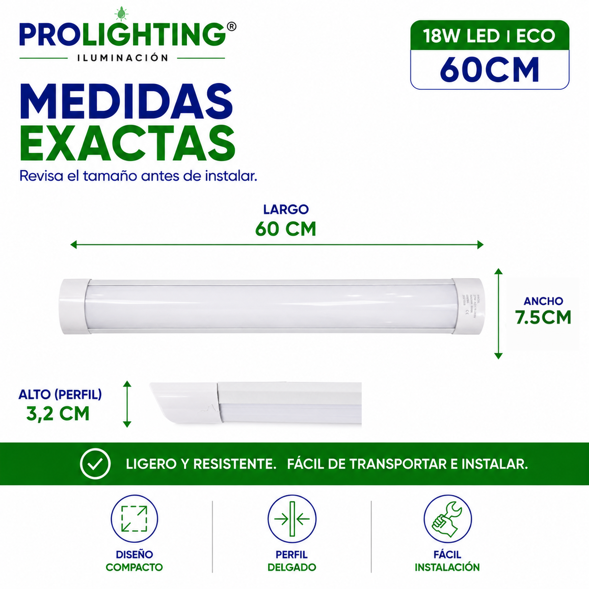 Tubo LED Estanco Canoa Plana Regleta Slim 60cm 18W Fría
