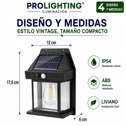 Farol Solar LED Vintage Sensor Movimiento Exterior impermeable IP54