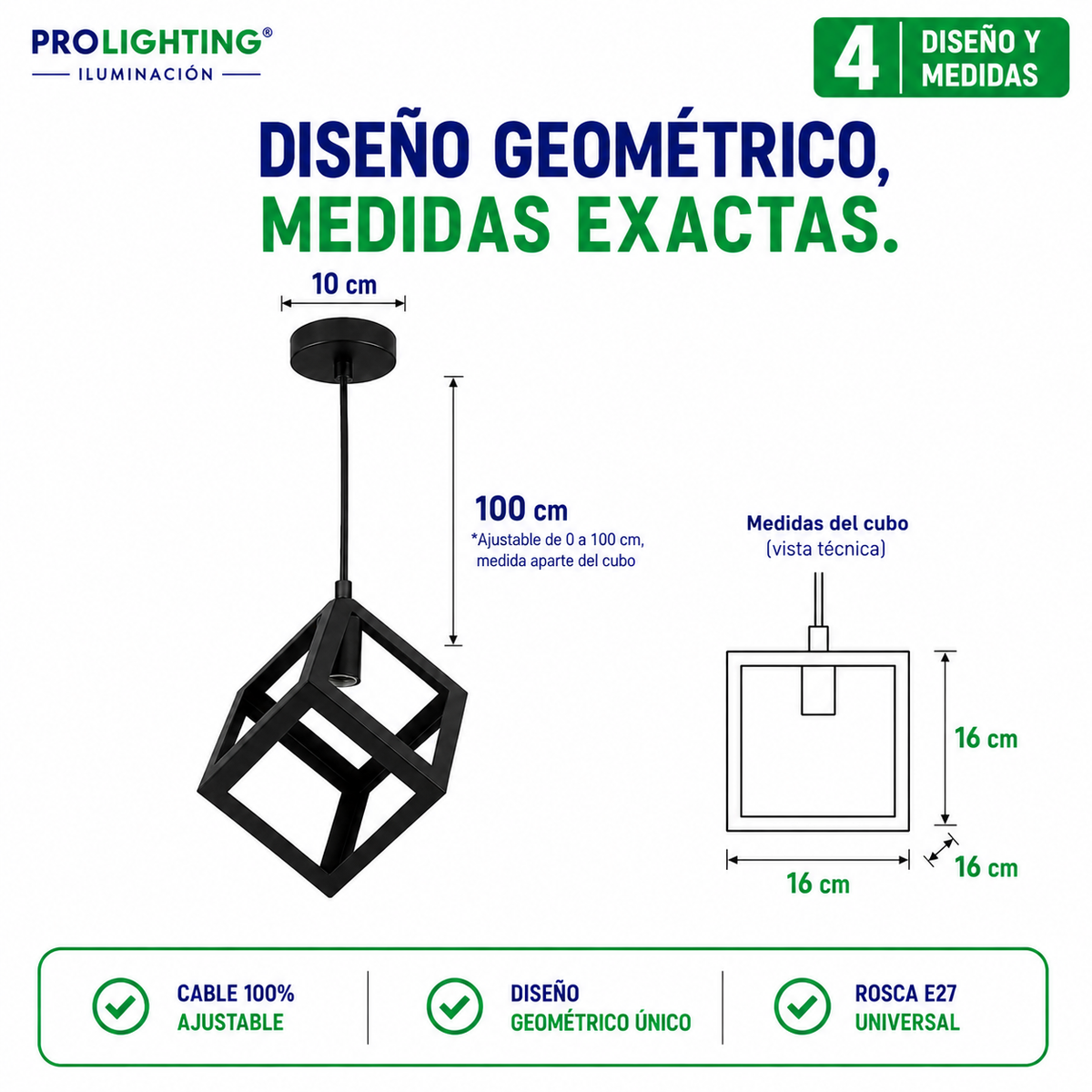 Lampara Colgante Cubo Metal Diseño Industrial Base E27