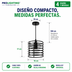 Lampara Colgante Cilindro Jaula Metal Base Negra E27 Retro