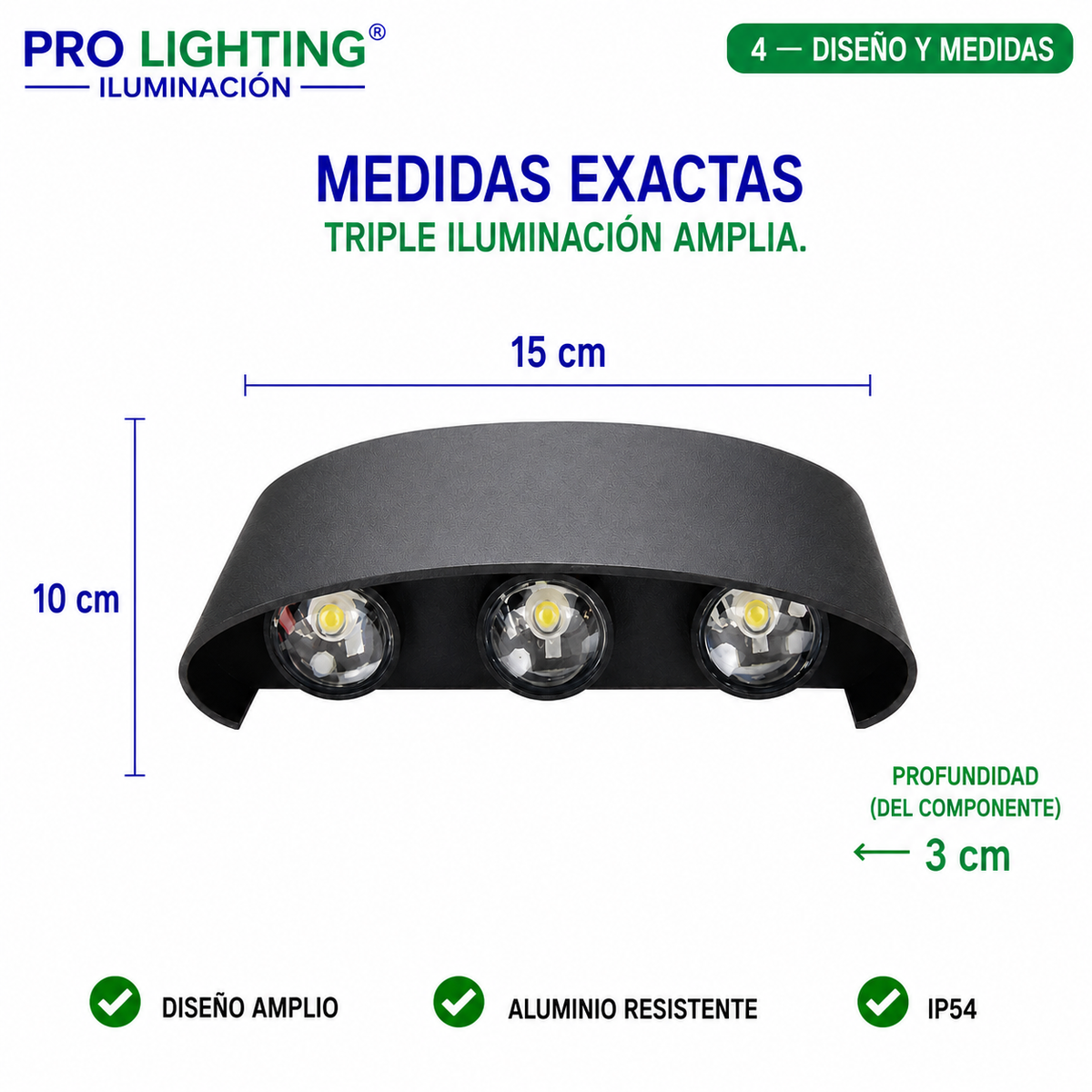 Aplique LED Curvo 6 Luces Doble Haz Arriba Abajo Exterior