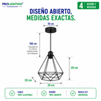 Lampara Colgante Diamante Negra Jaula Metal Abierta Base E27
