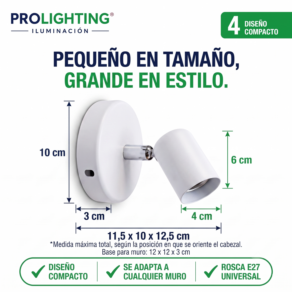 Aplique Muro Abatible Decorativo Para Ampolleta E27 Blanca