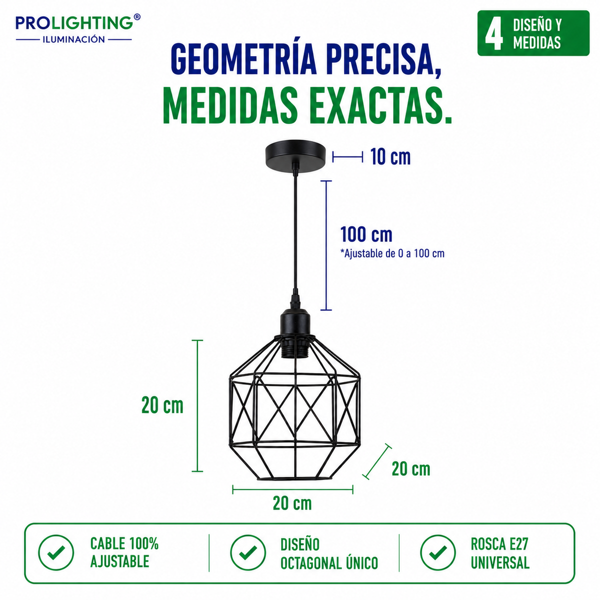 Lampara Colgante Octagono Jaula Metal Negra Diseño Tambor E27