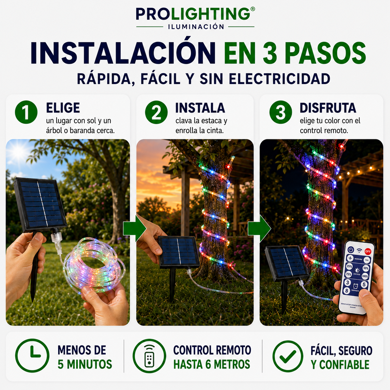 Tira Led Solar 10mts RGB IP65 con Estaca Panel