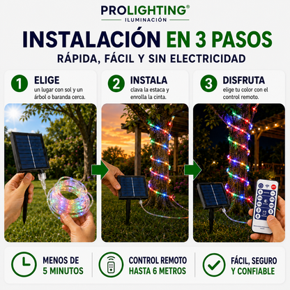 Tira Led Solar 10mts RGB IP65 con Estaca Panel