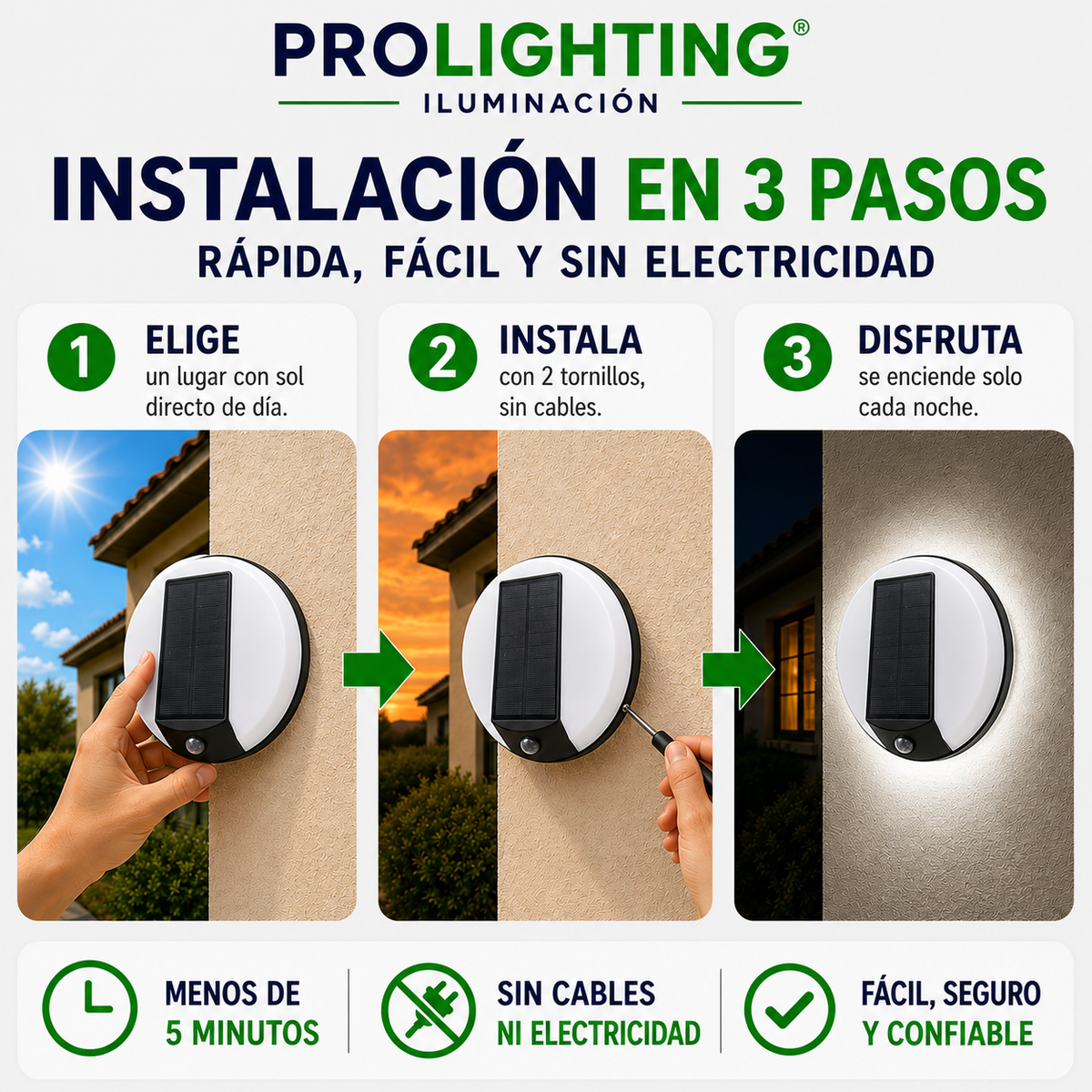 Foco Solar LED Redondo Muro Exterior Sensor Impermeable