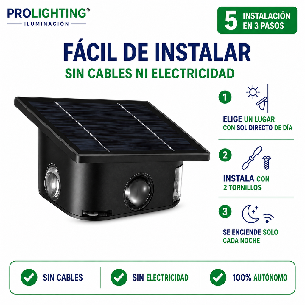 Foco Solar LED Muro Exterior Fotocelda Automático IP54