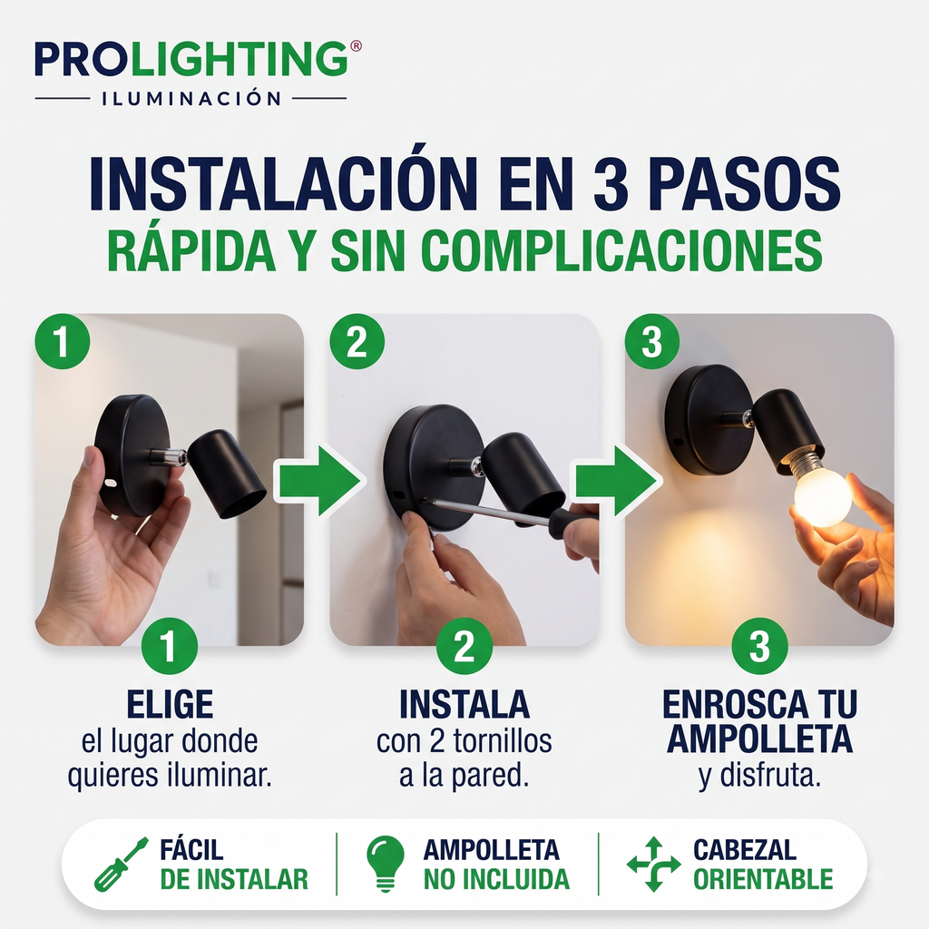 Aplique Muro Abatible Decorativo Para Ampolleta E27 Negro