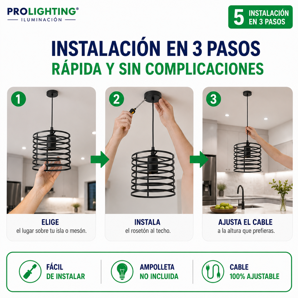 Lampara Colgante Cilindro Jaula Metal Base Negra E27 Retro
