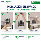 Lampara Colgante Cilindro Jaula Metal Base Negra E27 Retro