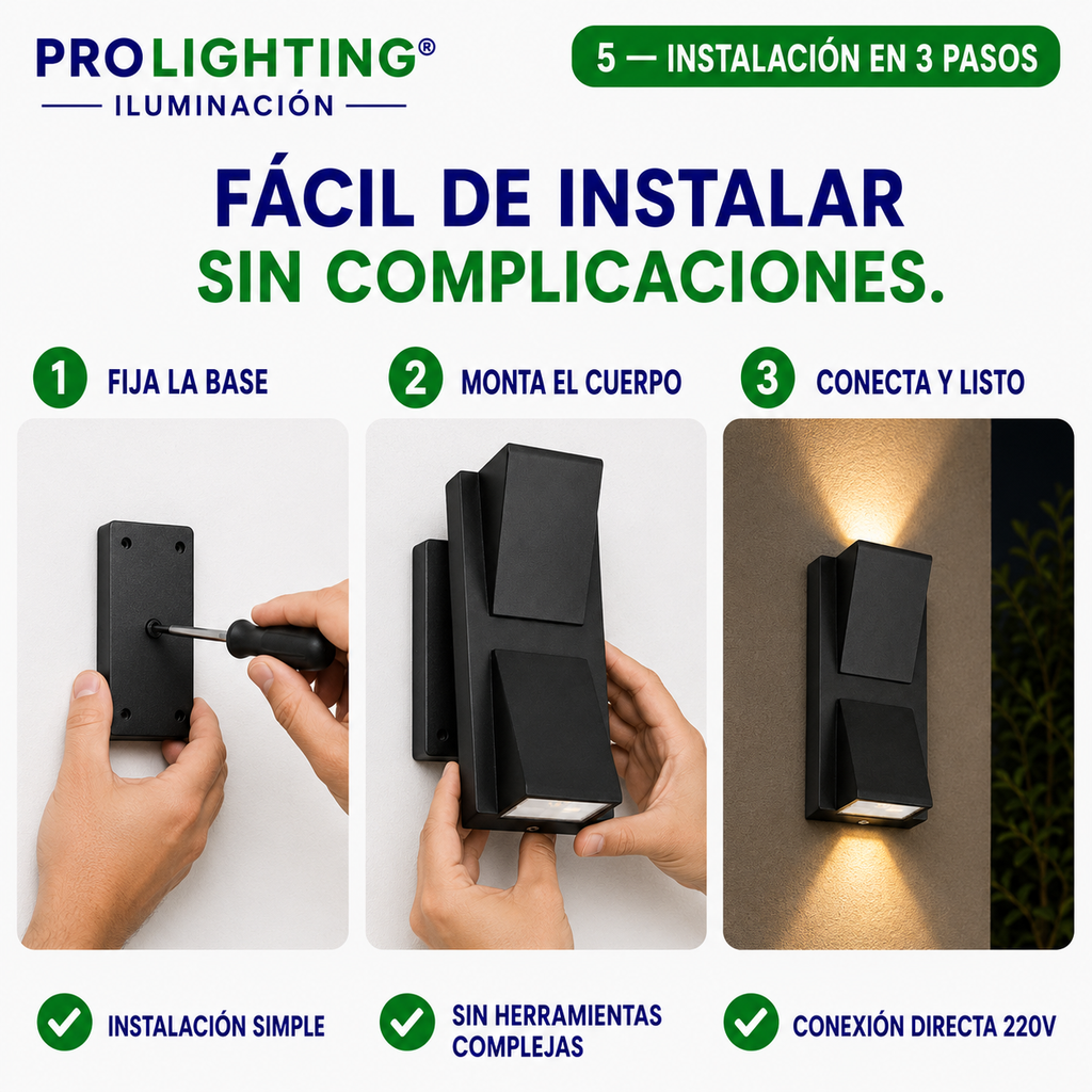 Aplique LED Vertical Doble Haz Luz Arriba Abajo Exterior