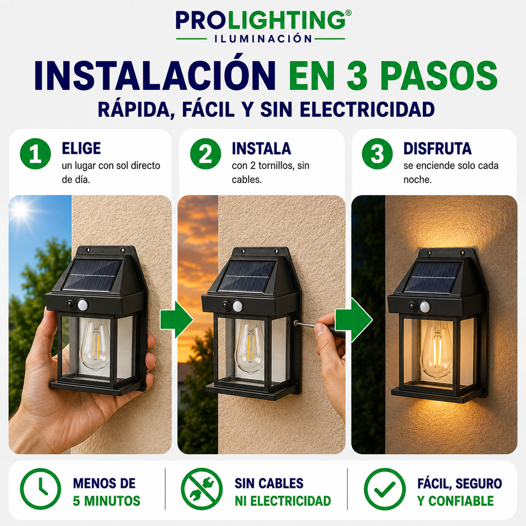 Farol Solar LED Vintage Sensor Movimiento Exterior impermeable IP54