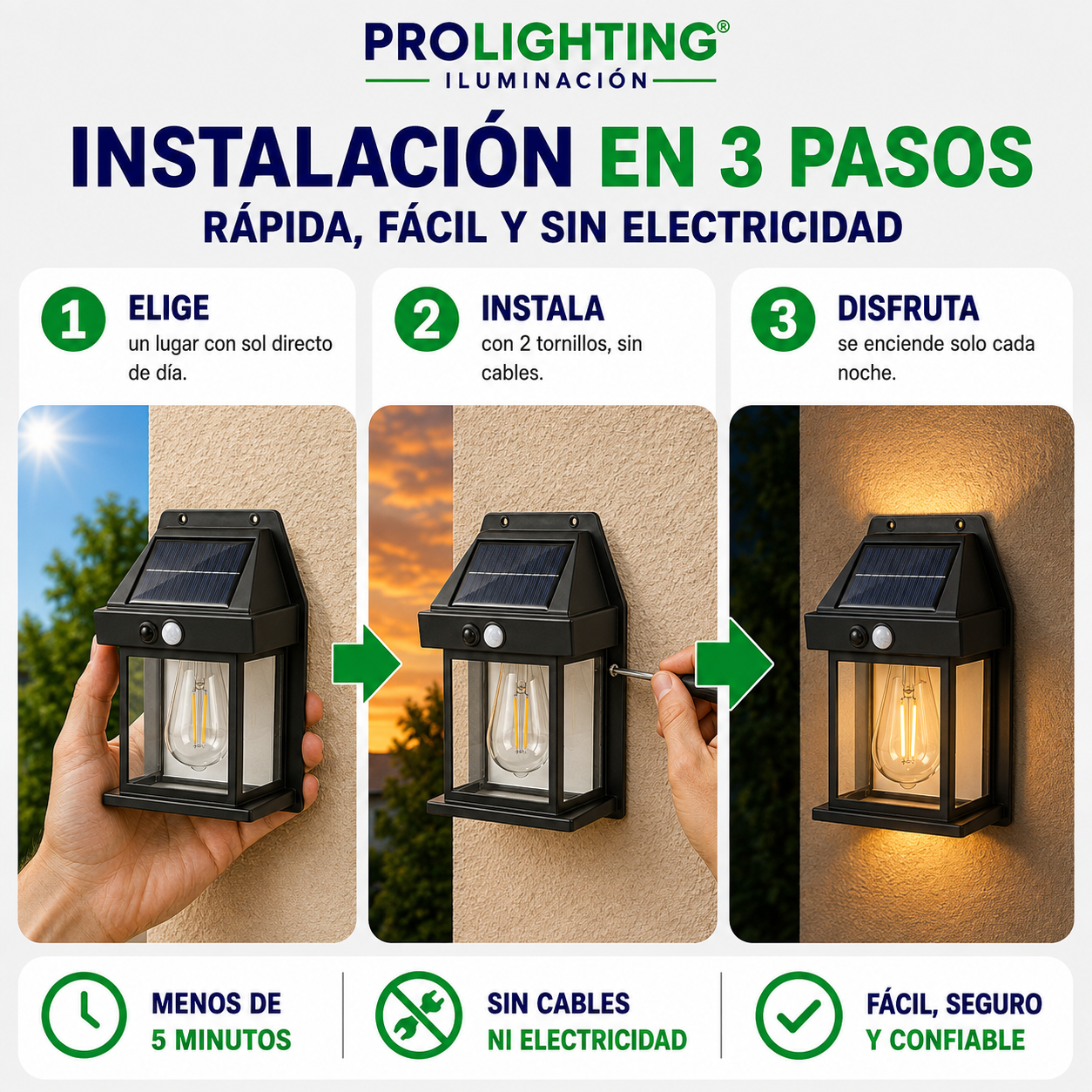 Farol Solar LED Vintage Sensor Movimiento Exterior impermeable IP54