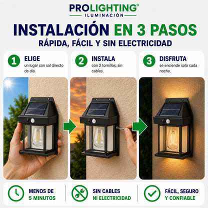 Farol Solar LED Vintage Sensor Movimiento Exterior impermeable IP54