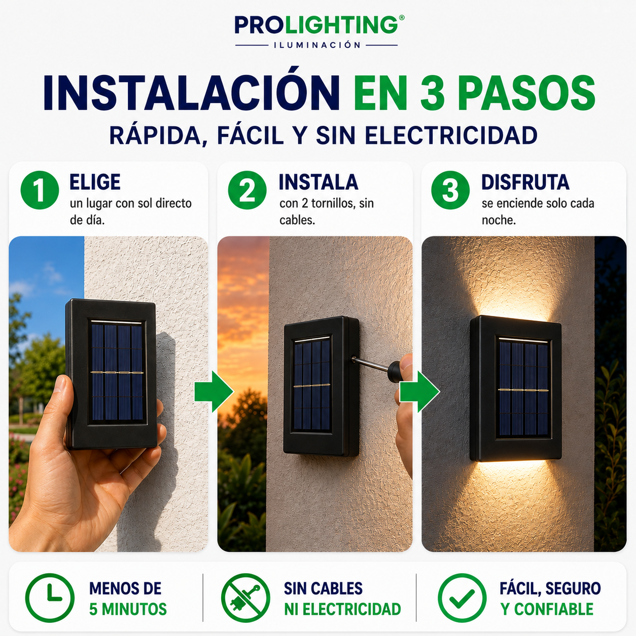 Aplique Solar LED Fijo Doble Haz de luz Arriba y Abajo Exterior