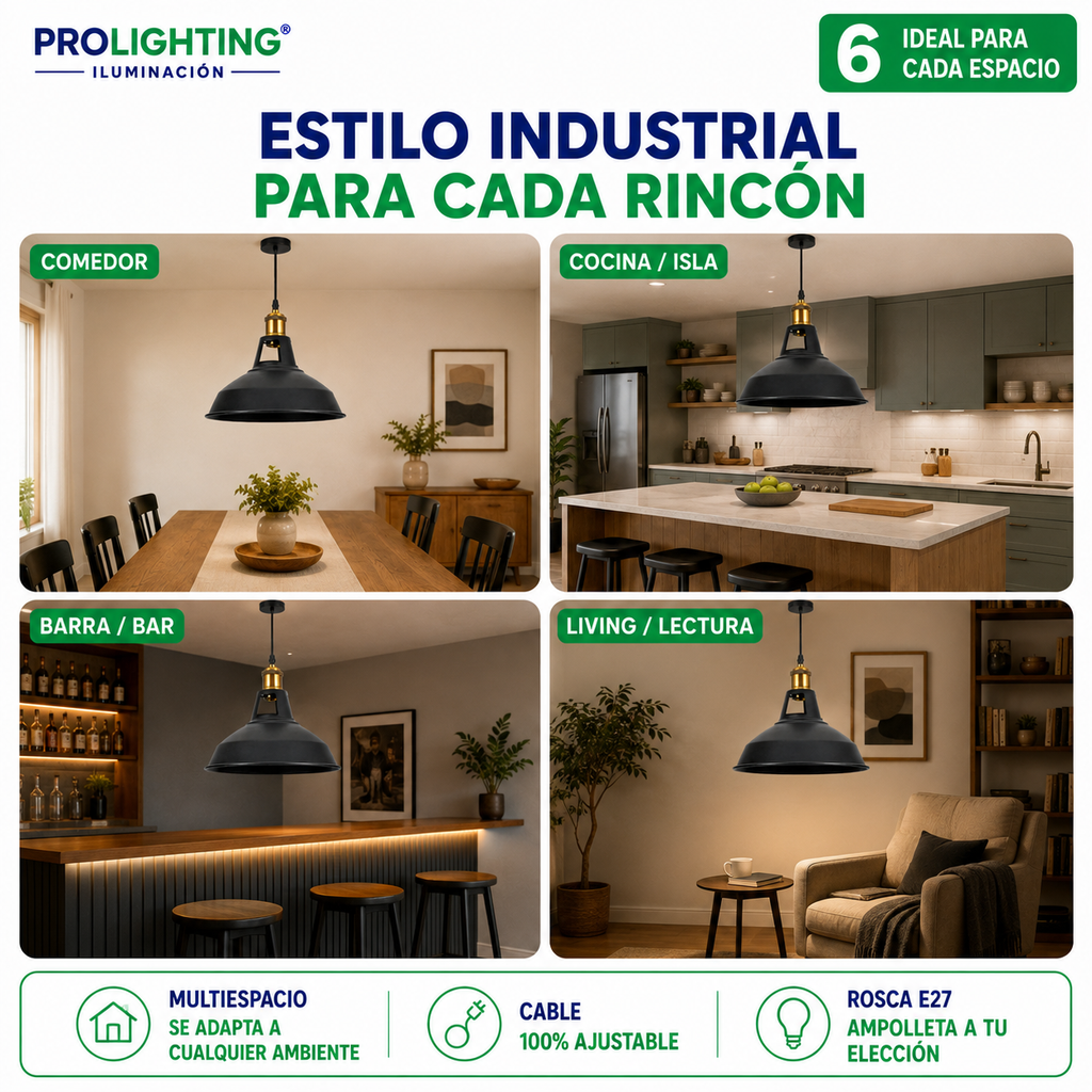 Lampara Colgar Vintage Rustico Industrial Metal Negra