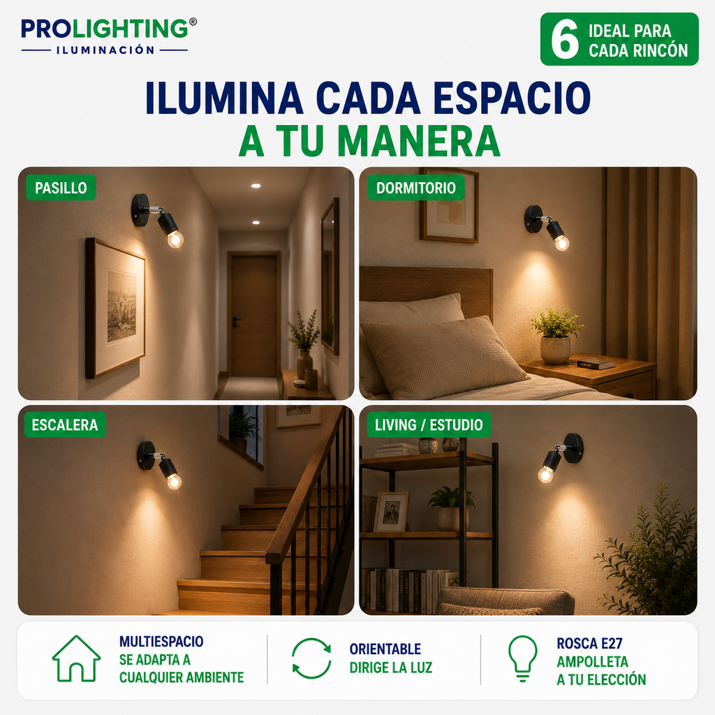 Aplique Muro Abatible Decorativo Para Ampolleta E27 Negro