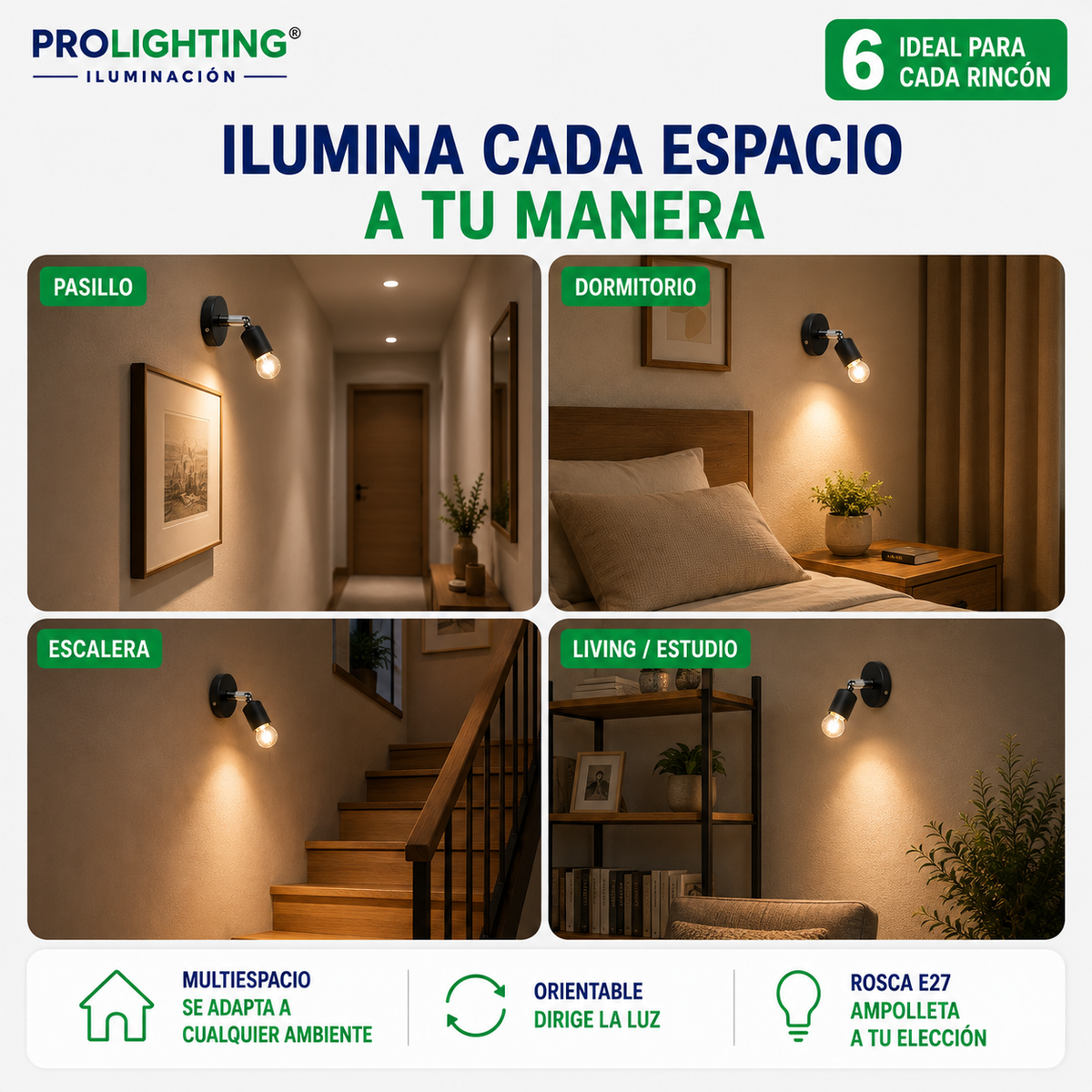 Aplique Muro Abatible Decorativo Para Ampolleta E27 Negro