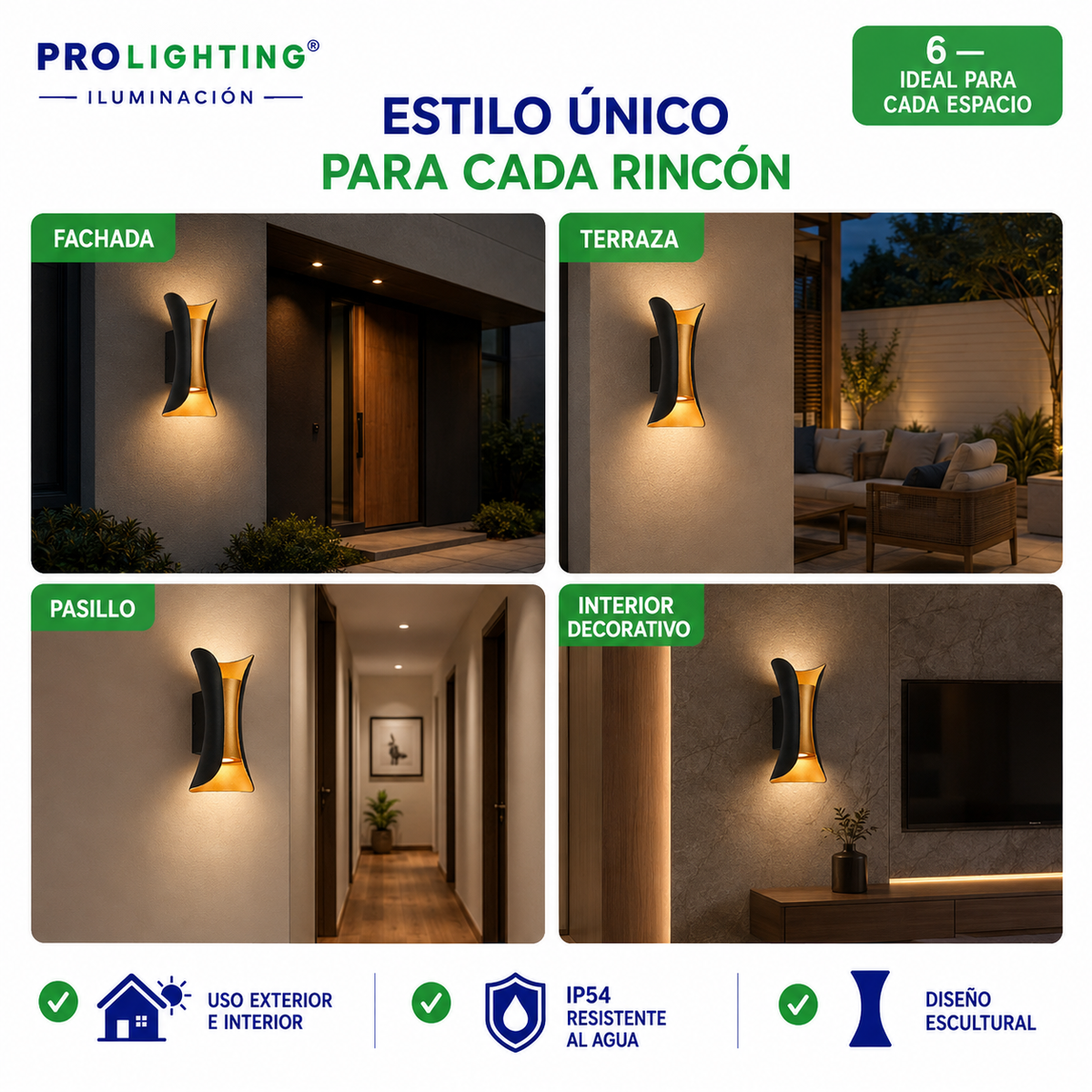 Aplique LED Integrado Bidireccional Deco 6W Interior Exterior