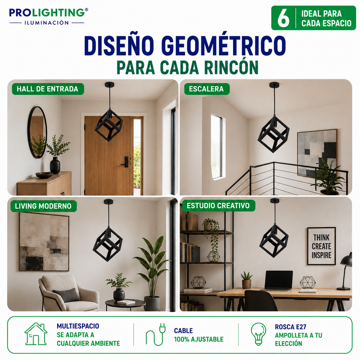 Lampara Colgante Cubo Metal Diseño Industrial Base E27