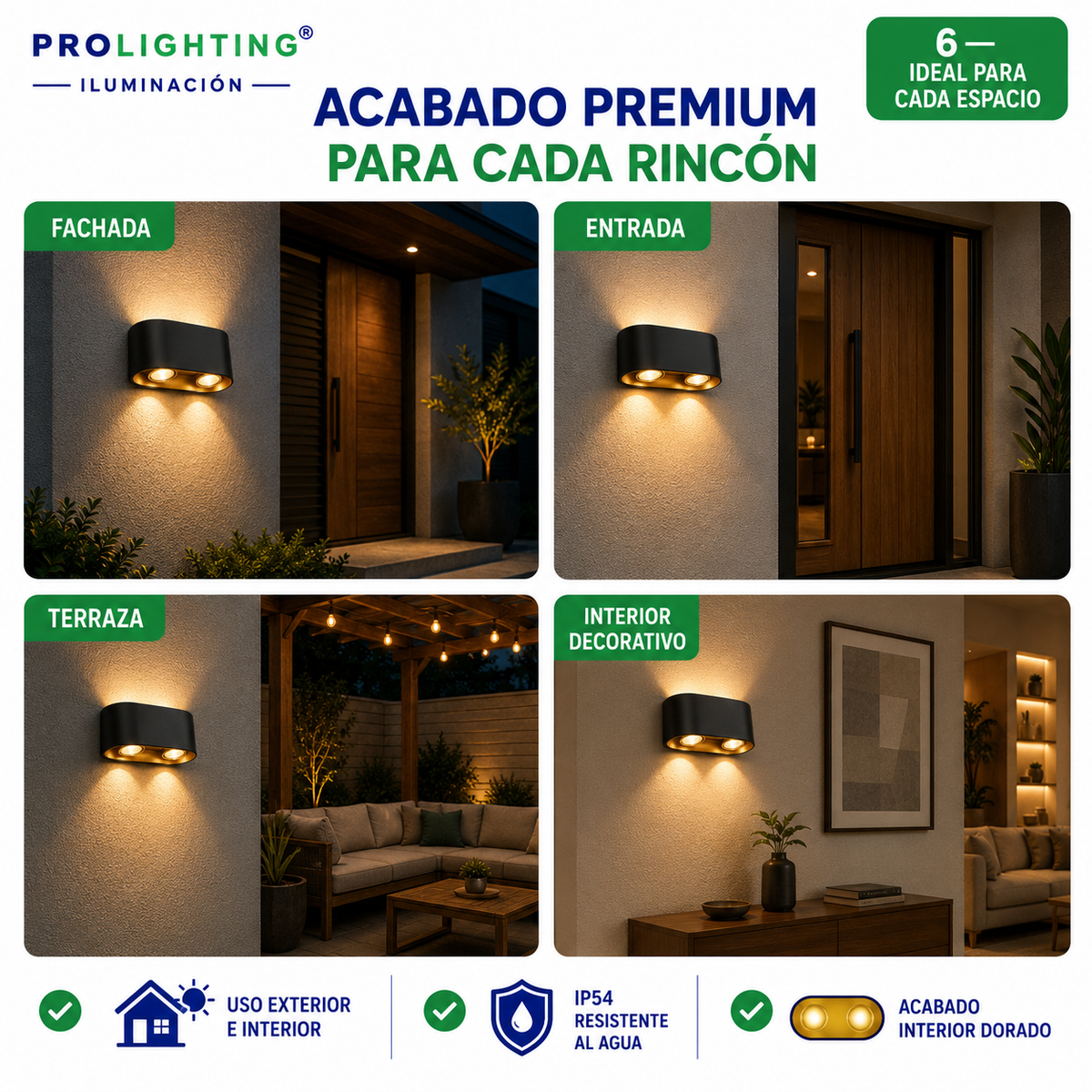 Aplique LED Ovalado Doble Haz Luz Arriba Abajo Exterior