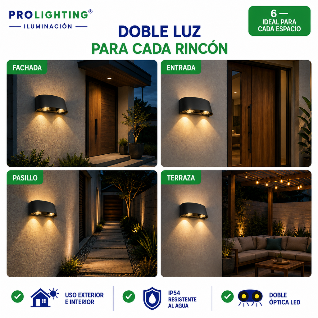 Aplique LED Doble Haz Luz Arriba Abajo Exterior Decorativo