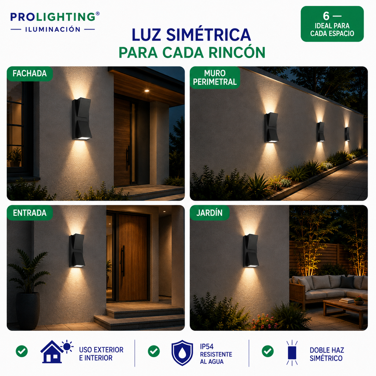 Aplique LED Vertical Doble Haz Luz Arriba Abajo Exterior