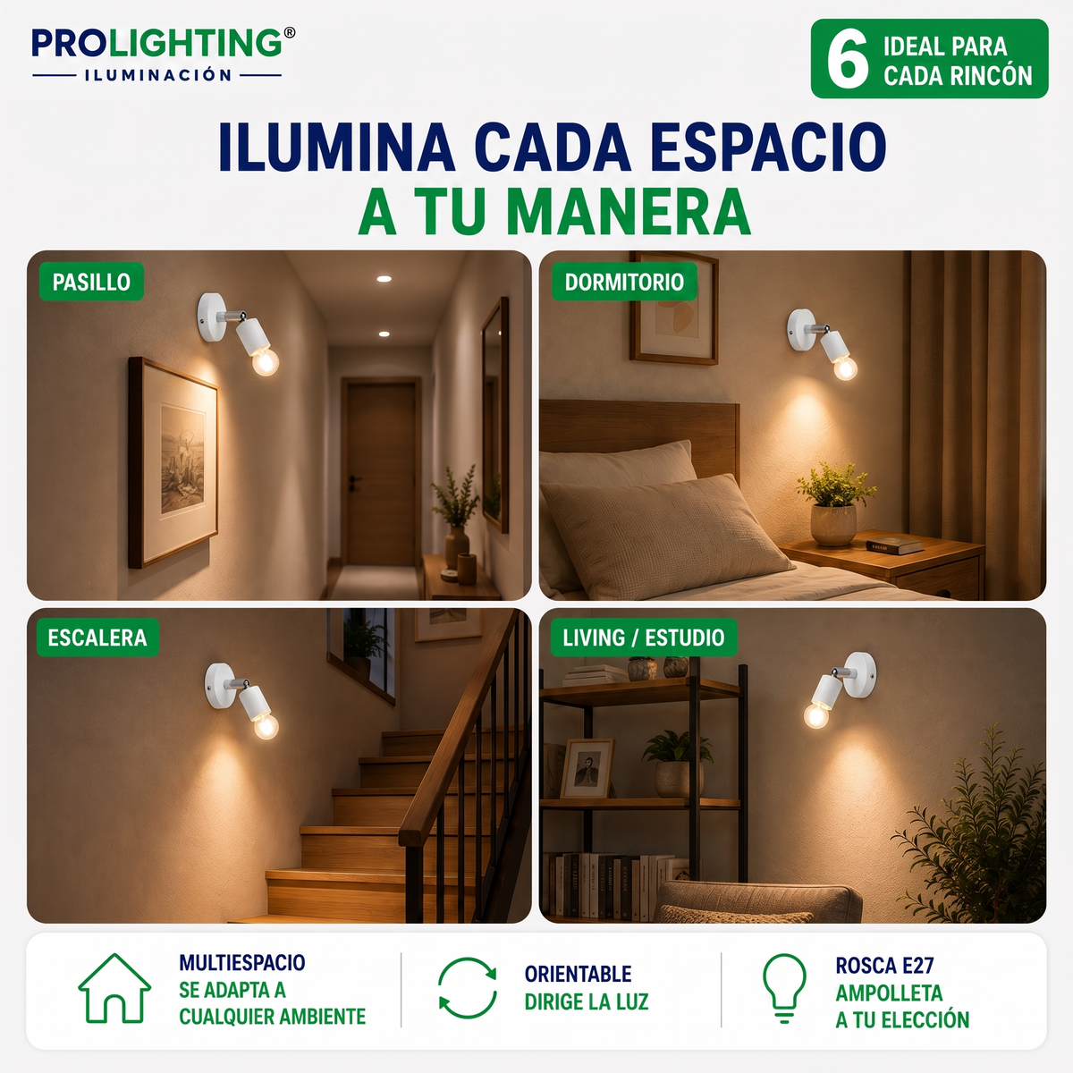 Aplique Muro Abatible Decorativo Para Ampolleta E27 Blanca