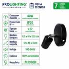 Aplique Muro Abatible Decorativo Para Ampolleta E27 Negro