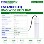 Tubo LED Estanco Canoa Plana Regleta Slim 60cm 18W Fría IP65