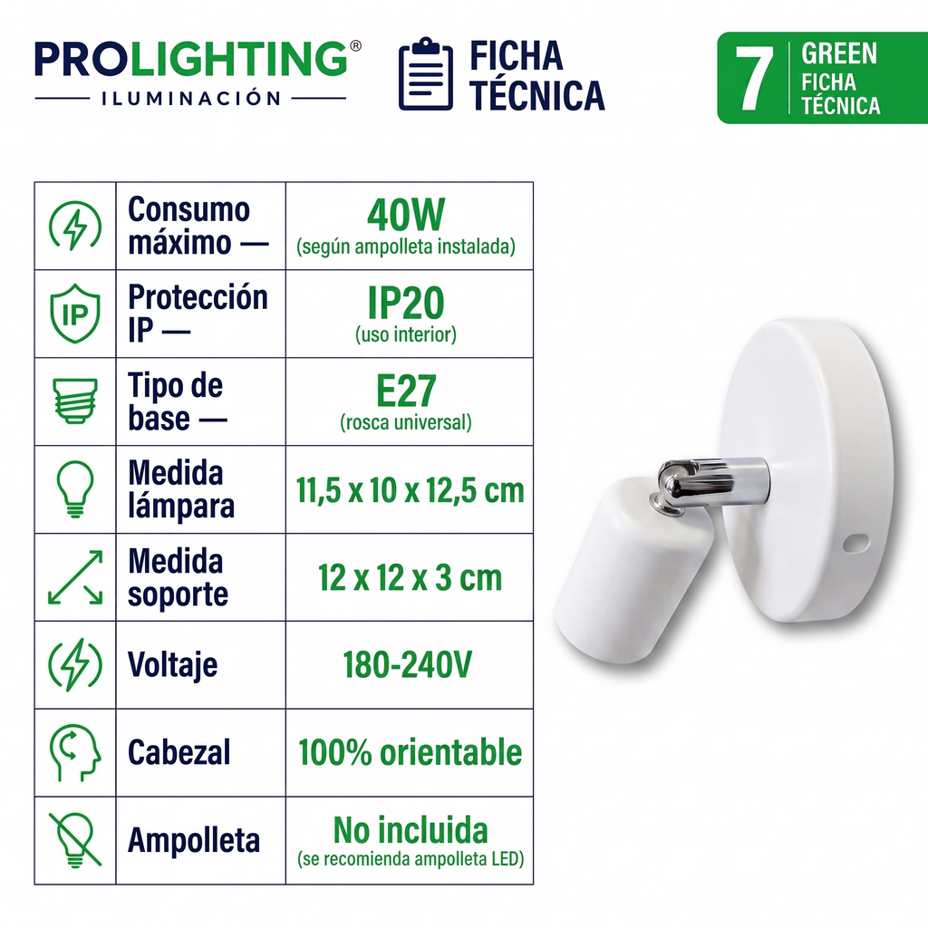 Aplique Muro Abatible Decorativo Para Ampolleta E27 Blanca