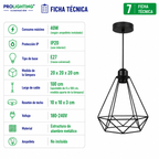 Lampara Colgante Diamante Negra Jaula Metal Abierta Base E27