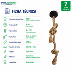 Lampara Colgante Soga Doble Trenzada Yute Cañamo Base E27