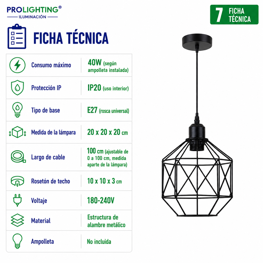 Lampara Colgante Octagono Jaula Metal Negra Diseño Tambor E27