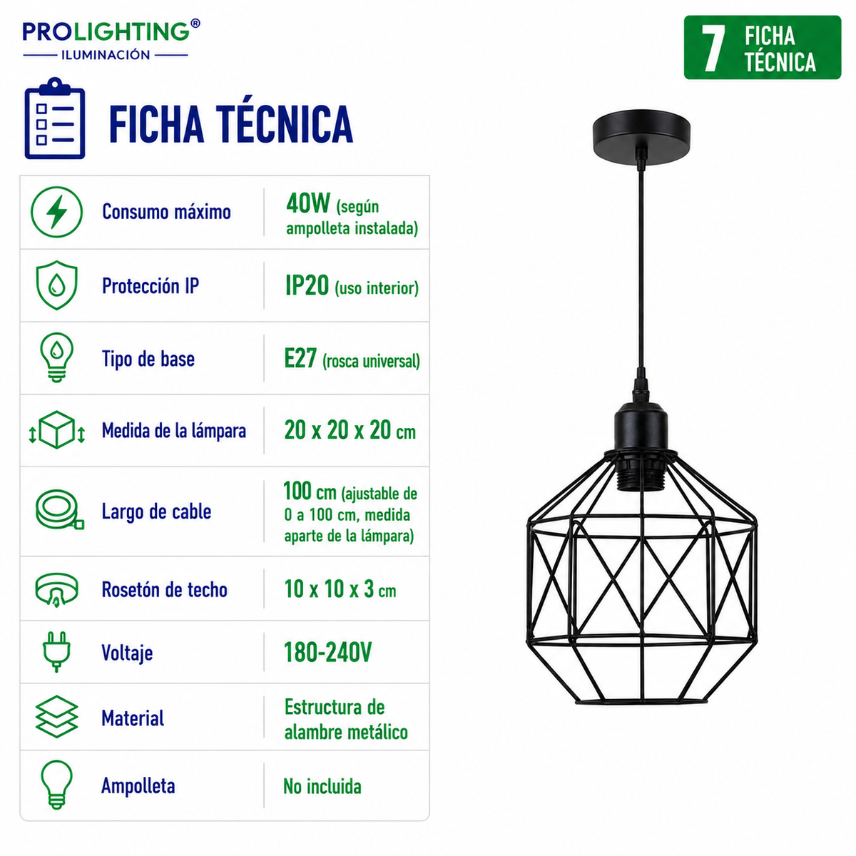 Lampara Colgante Octagono Jaula Metal Negra Diseño Tambor E27