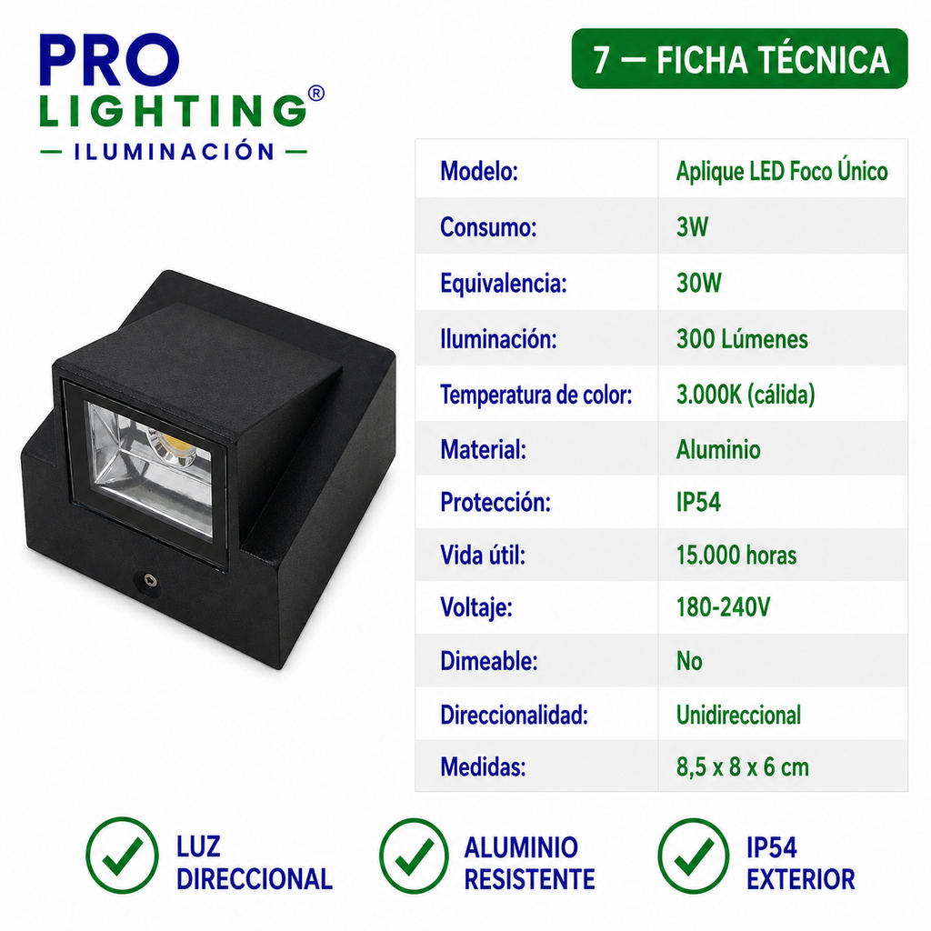 Aplique LED Compacto Foco Direccional Exterior Decorativo