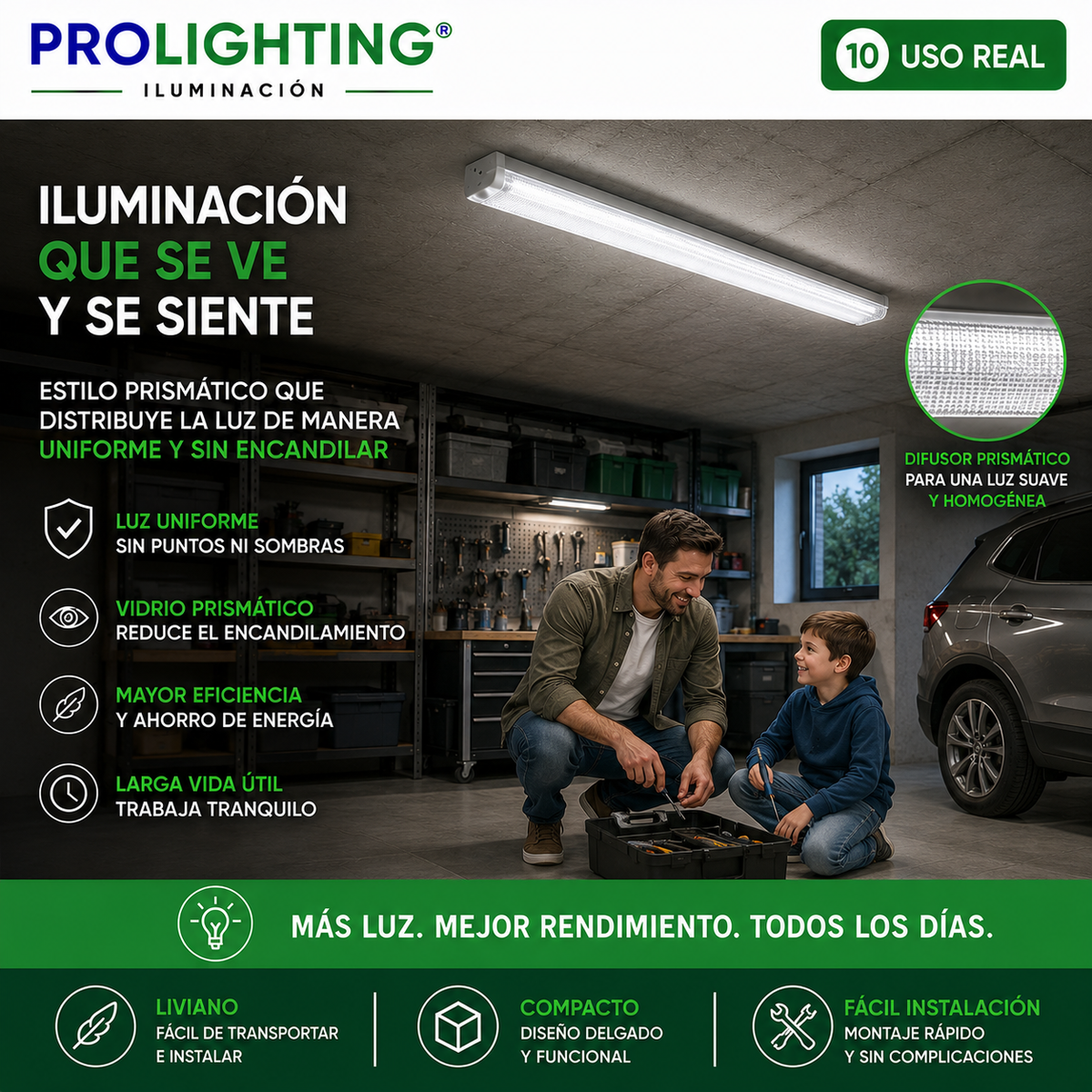 Tubo LED Estanco Canoa Plana Regleta Slim 60cm 18W Fría Prismático