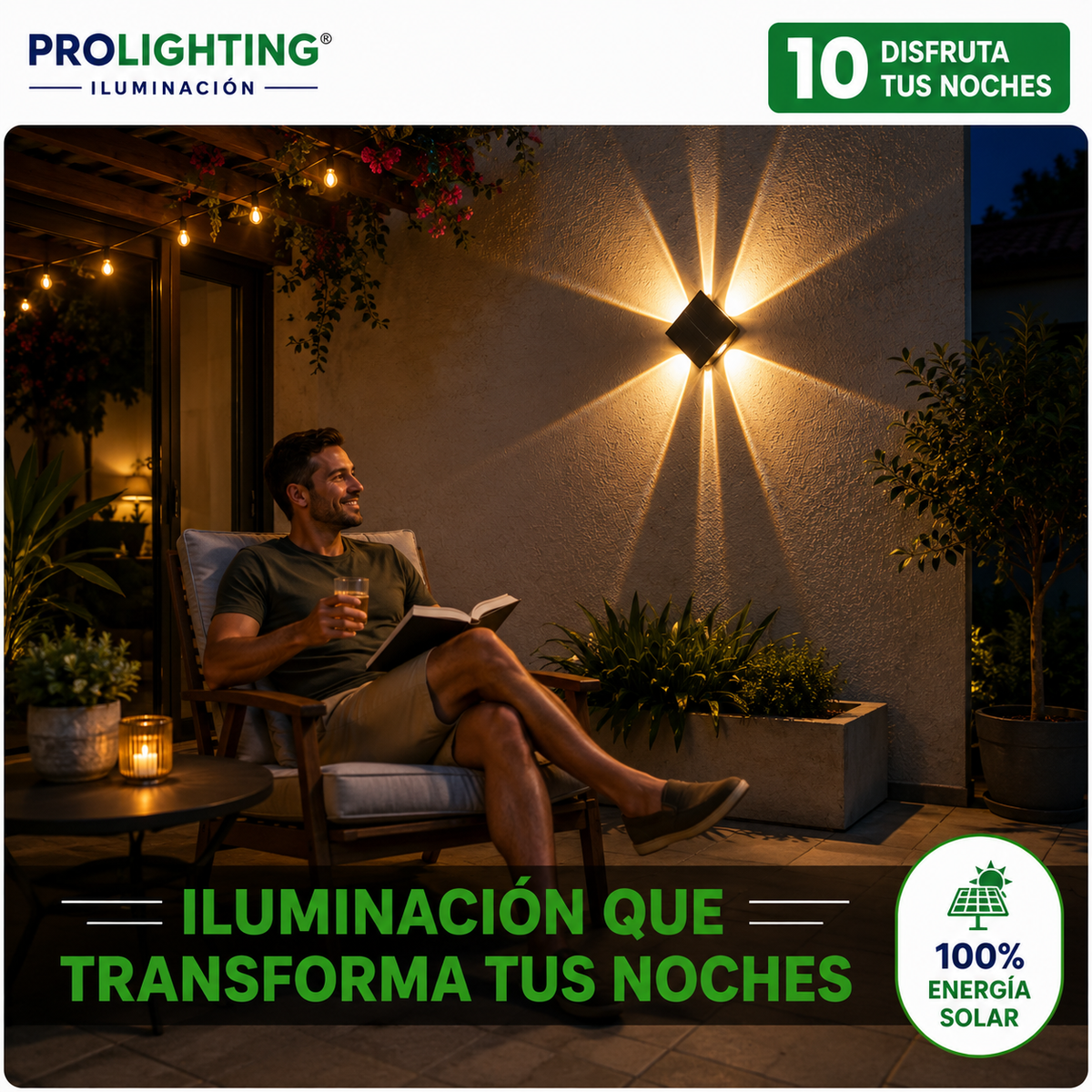 Foco Solar LED Muro Exterior Fotocelda Automático IP54