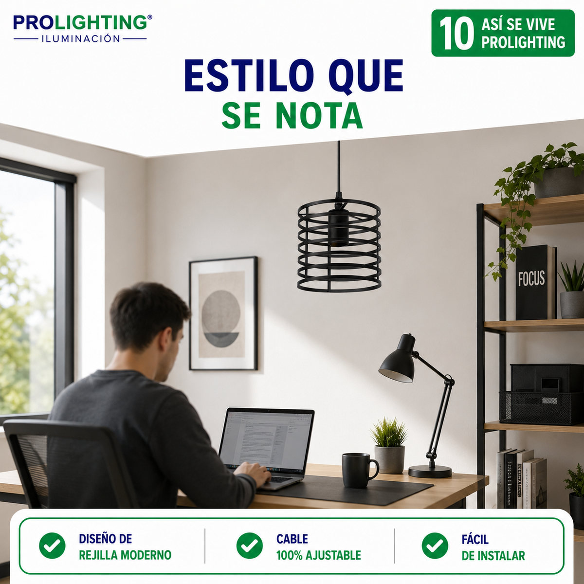 Lampara Colgante Cilindro Jaula Metal Base Negra E27 Retro