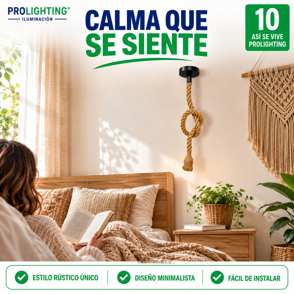 Lampara Colgante Soga Simple Trenzada Yute Cañamo Base E27