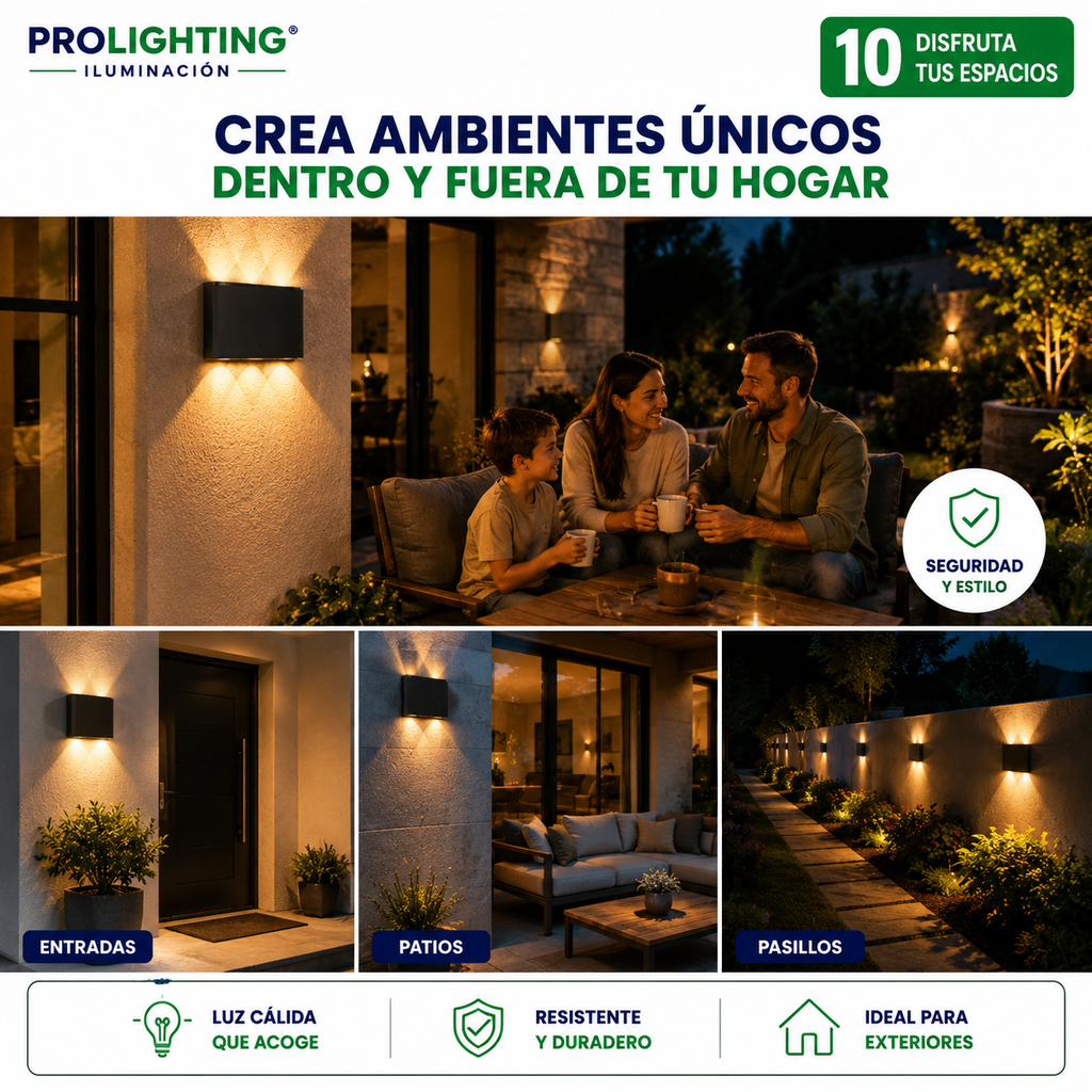 Aplique LED Curvo 6 Luces Doble Haz Arriba Abajo Exterior