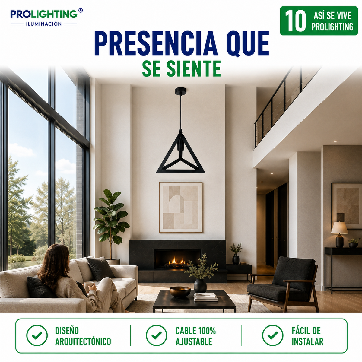 Lampara Colgante Pirámide Triangular Metal Negro Diseño Base E27