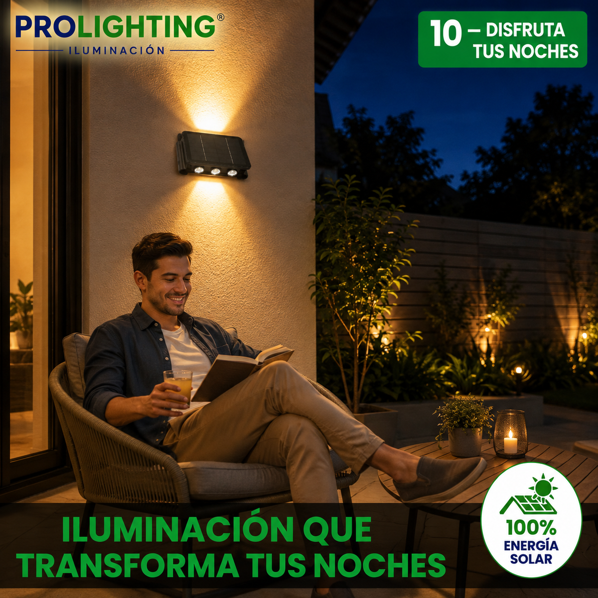 Aplique LED Solar Bidireccional Doble Haz Muro Exterior Impermeable